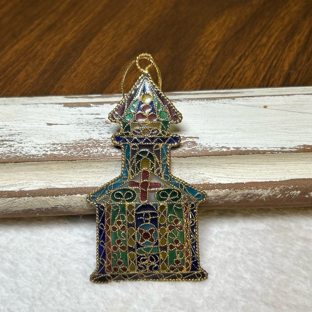 Stained Glass Church Ornament VTG